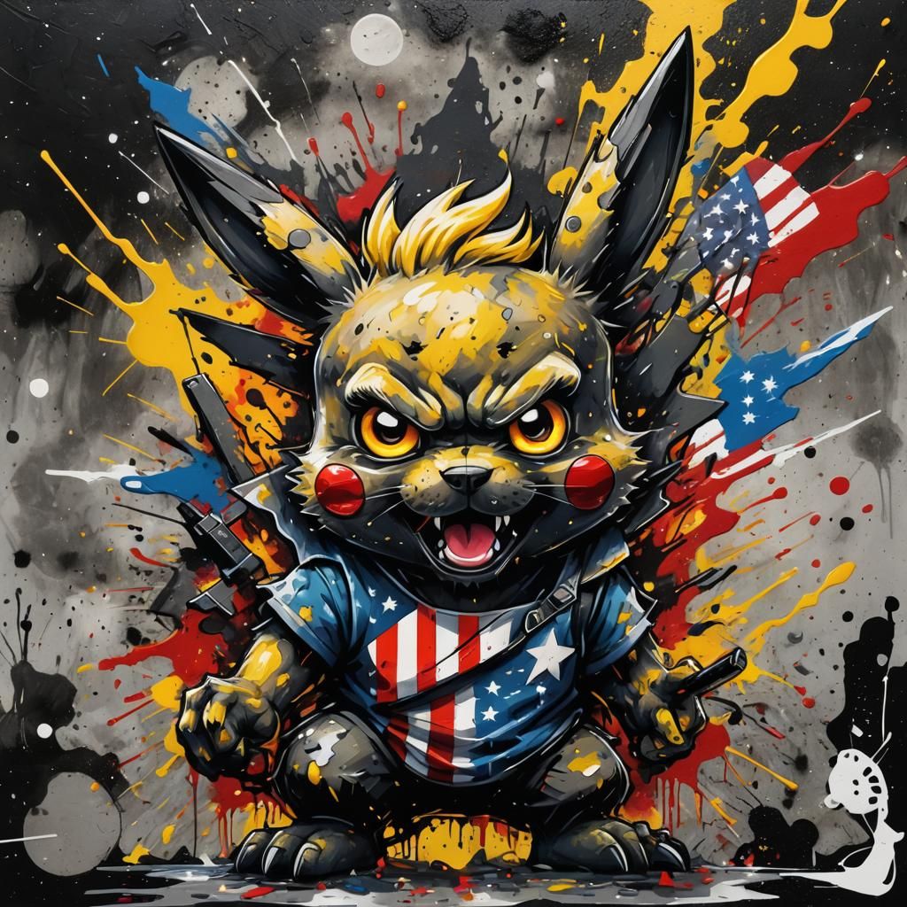 Angry Pikachu Wolf Graffiti Art in Ultra Detail