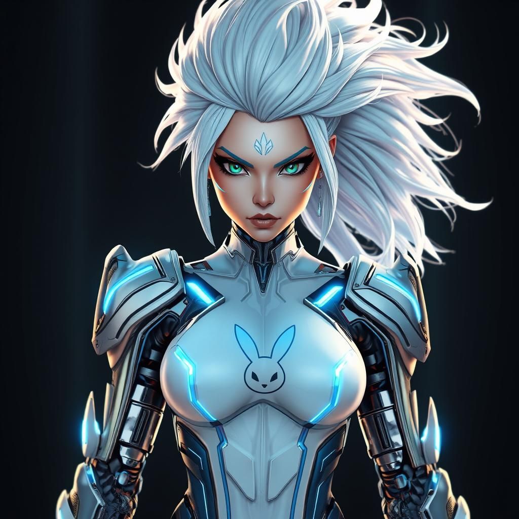 Cybernetic Heroine with Glowing Circuitry in Anime Style