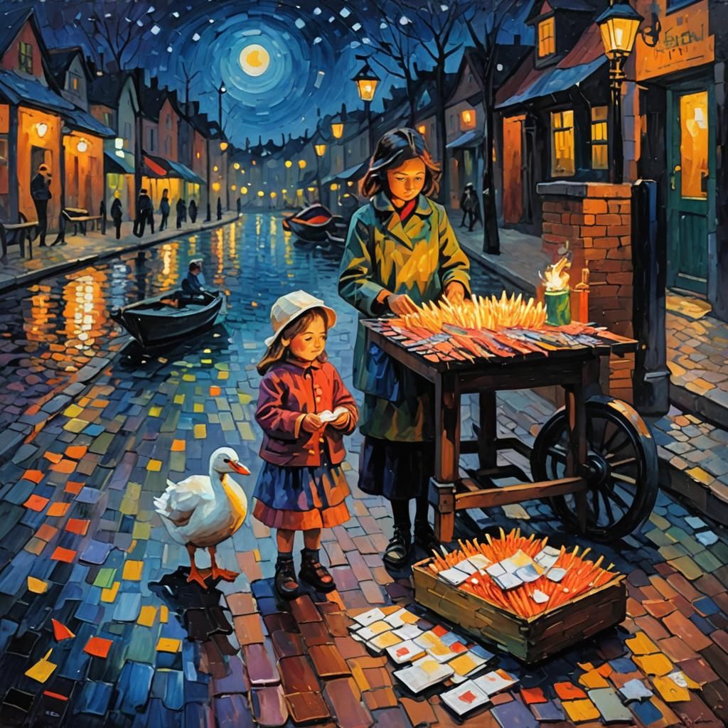 Girl Selling Matches: Neo-Impressionist Expressionist Painti...