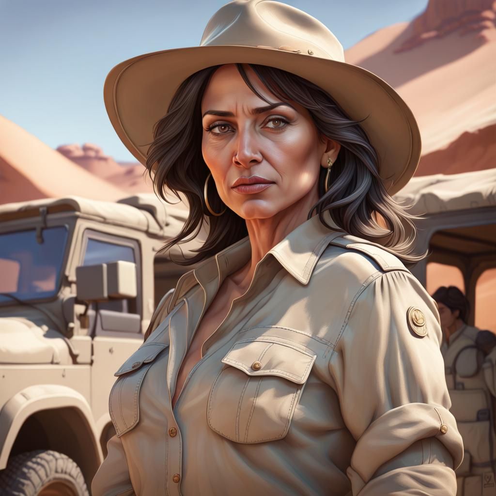 Hispanic Woman in Safari Outfit: Art Nouveau Portrait