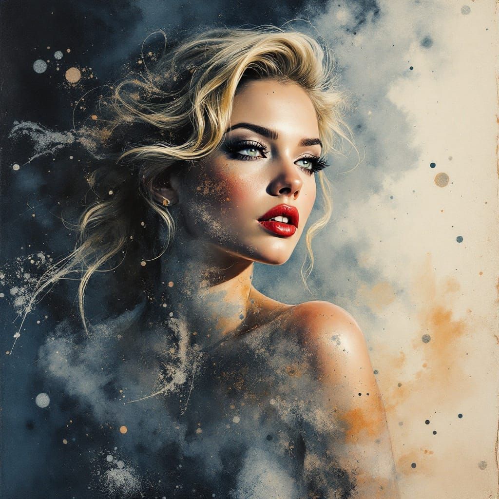 Vintage Pin-Up in Surrealist Watercolor Style