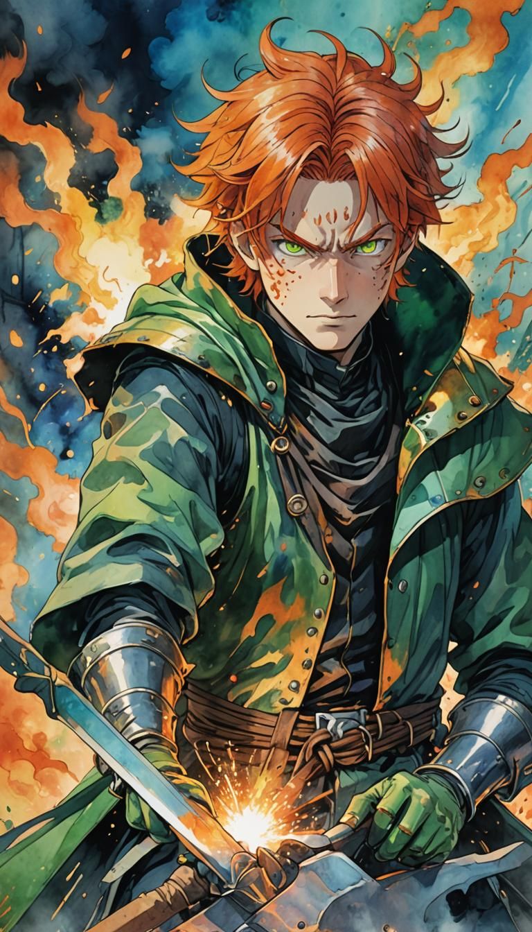 Anime Warlock Welding Spear in Studio Ghibli Style