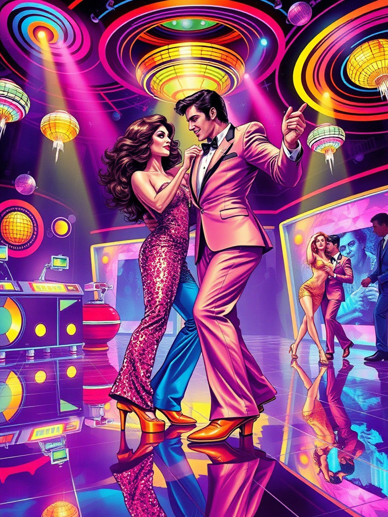Disco Dance Scene in Retro-Futuristic Style
