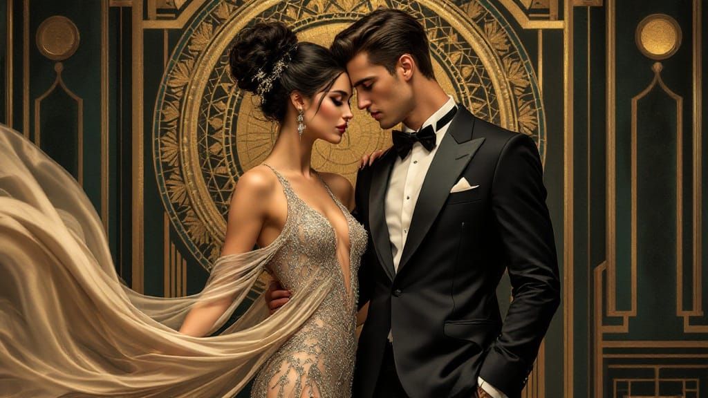 Harmonious Gemini Twins in Art Deco Style