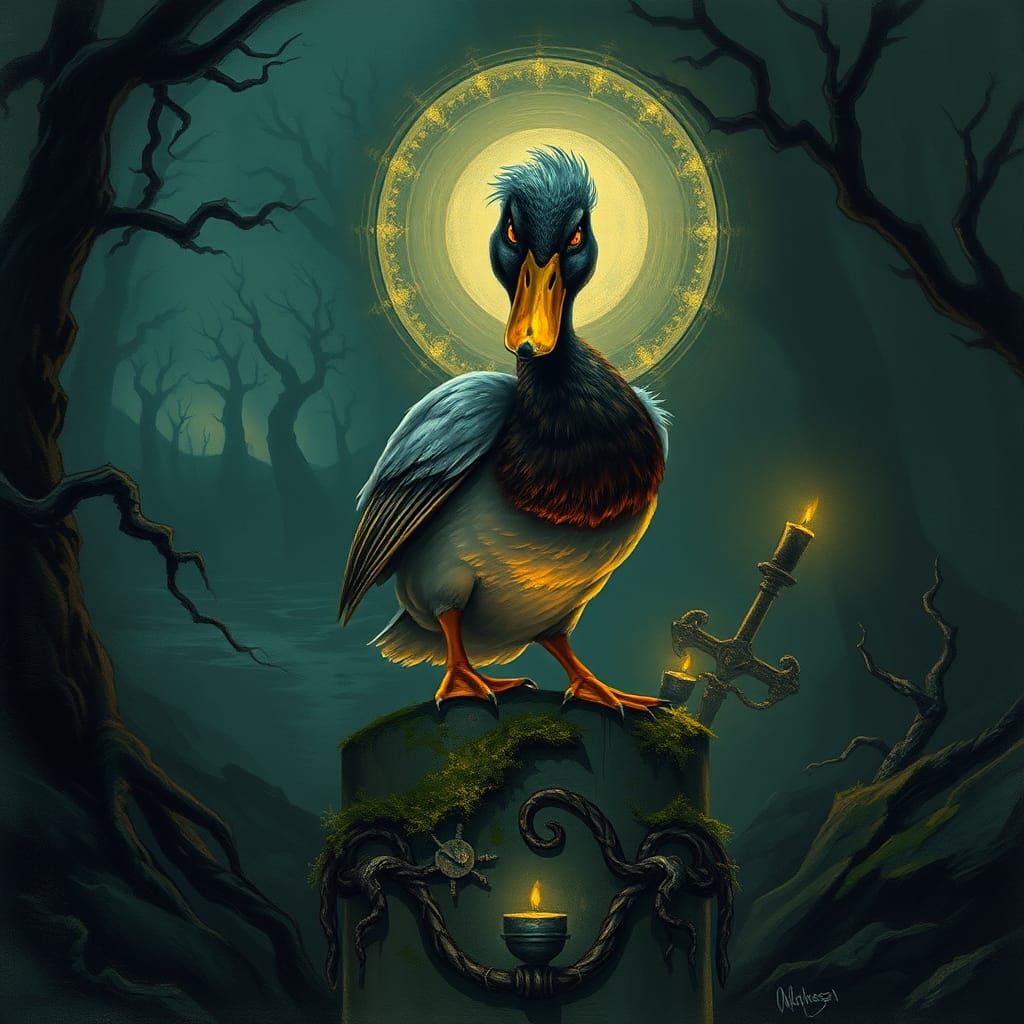 Menacing Duck Portrait in Gothic Horror Style