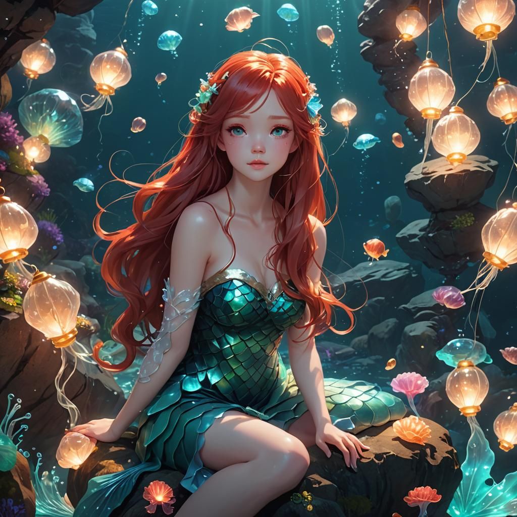 Red-Haired Mermaid in Vibrant 3D Anime Style
