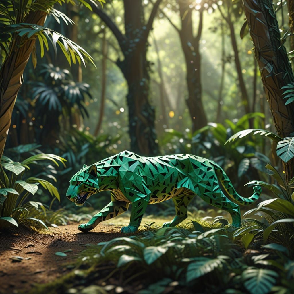 Jaguar Stalking Prey in Vibrant Jungle Clearing