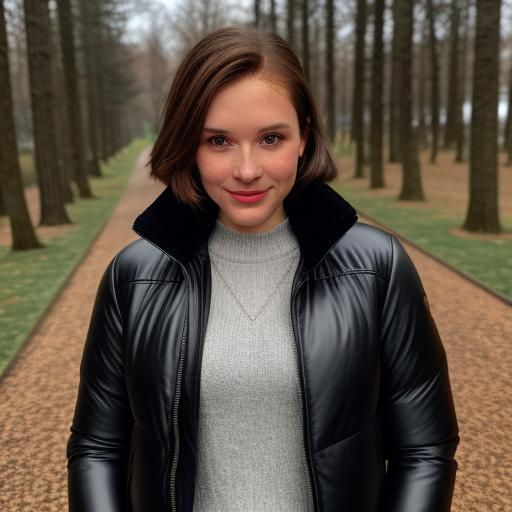 Girl in Black Leather Puffer Jacket Selfie
