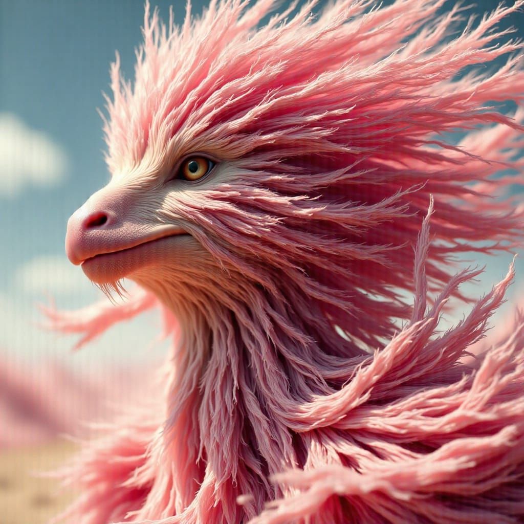Hyperrealistic Pink Alien Bird in Motion
