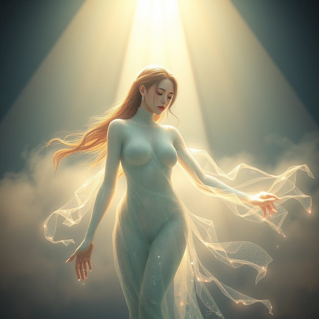 Transparent Woman in 3D Anime Style