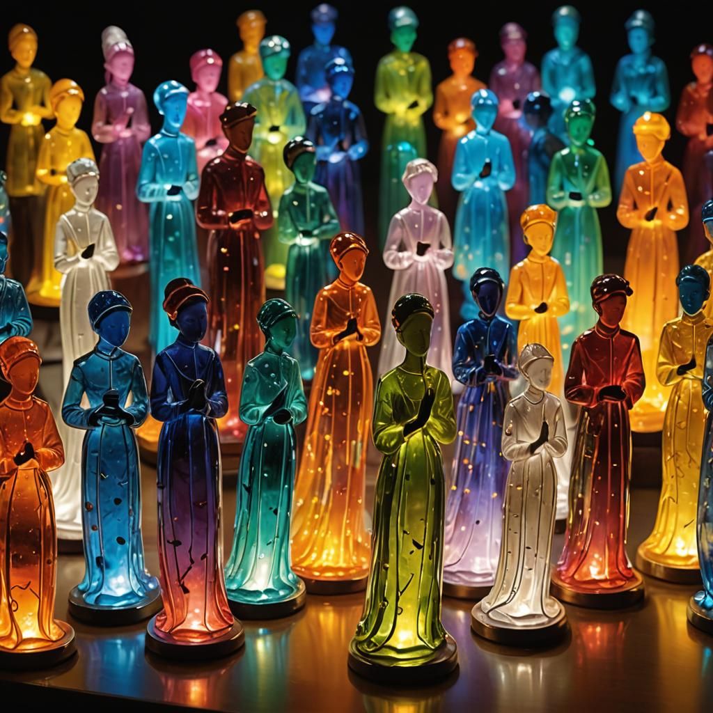 Enameled Glass Figurines in Soft Light