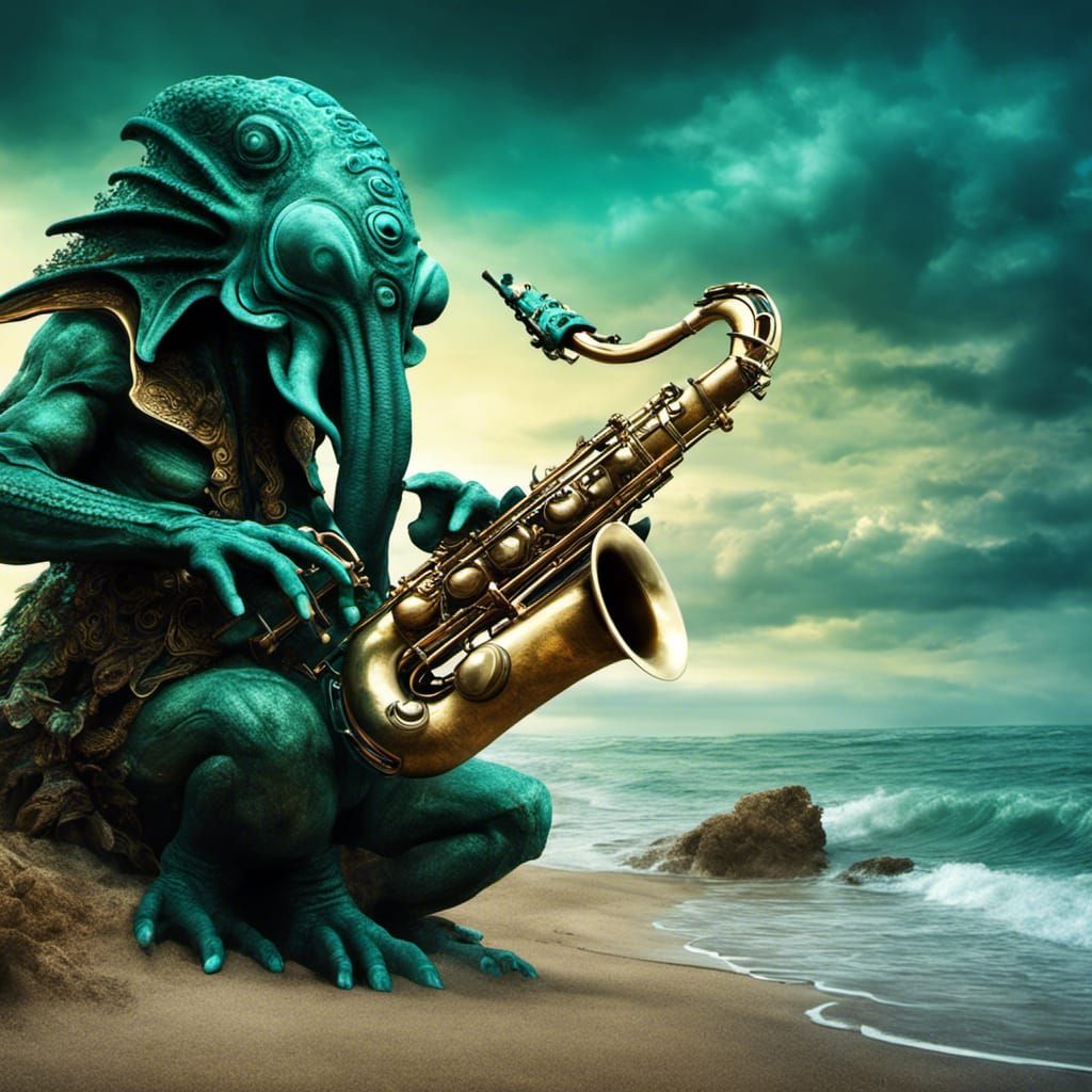 Cthulhu Plays Saxophone on the Beach