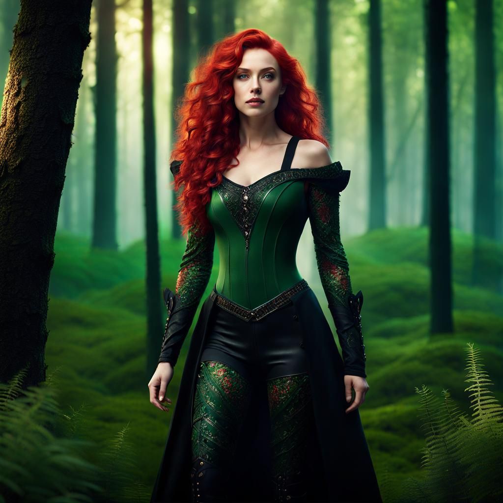 Fantasy Woman in Forest Clearing, Detailed Matte Painting