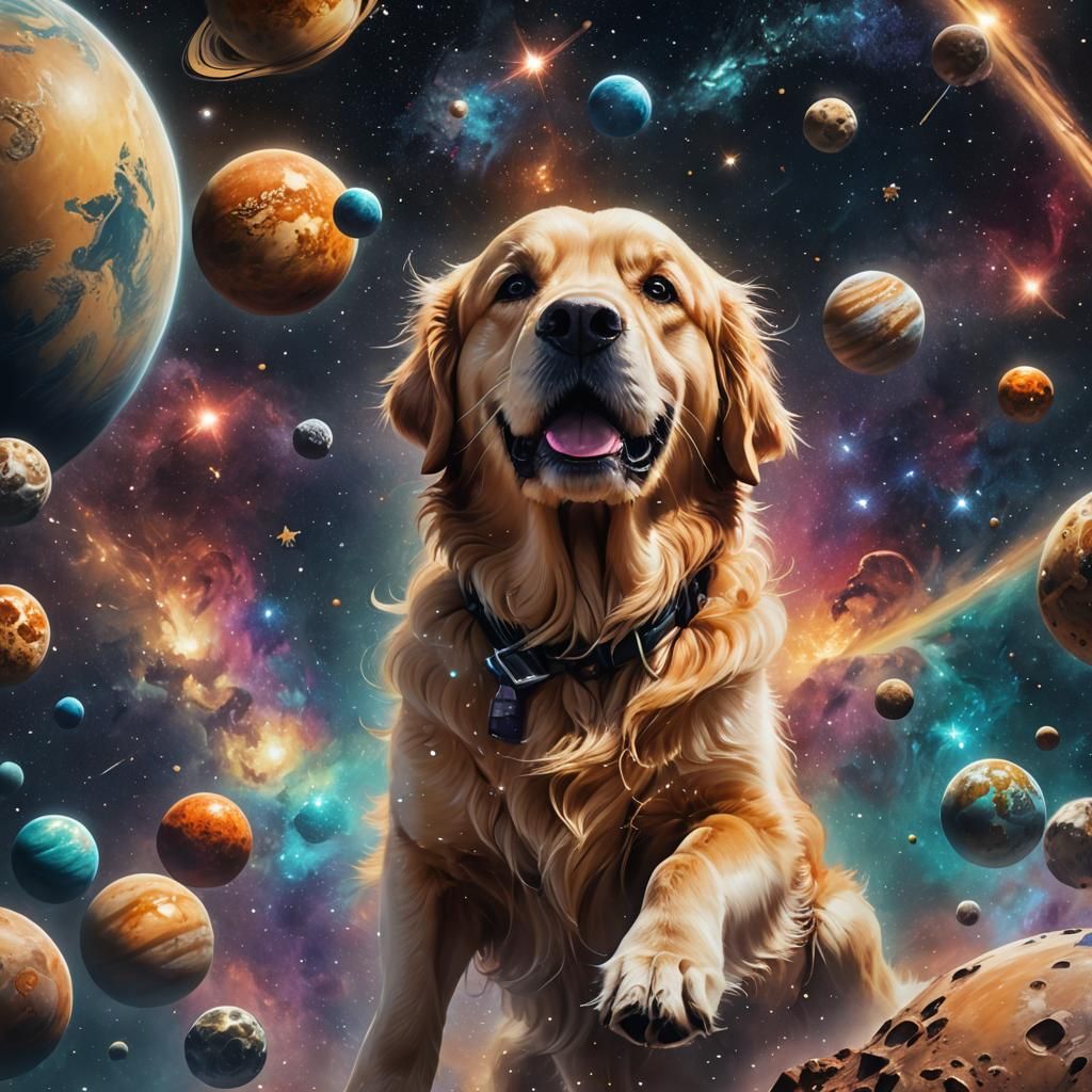 Golden Retriever Dog Floating in Space