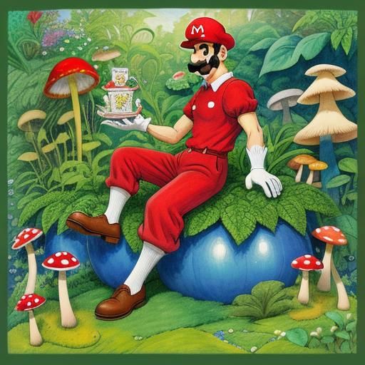 Super Mario Watercolor Portrait in Children's Book Style