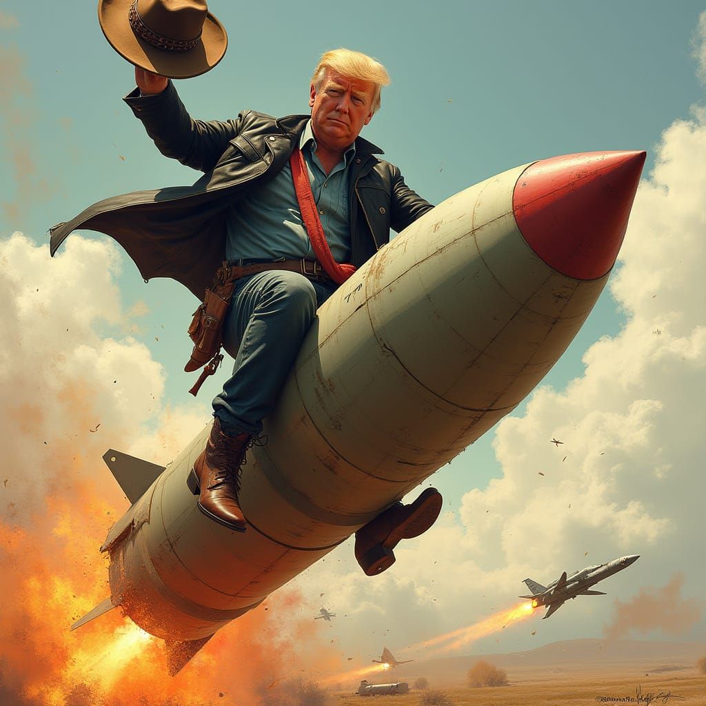 Trump Rides Missile: Gritty Futuristic Action Scene