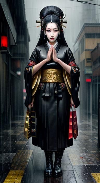 Goth Geisha Shopping in Post-Apocalyptic City as Ligne Clair...