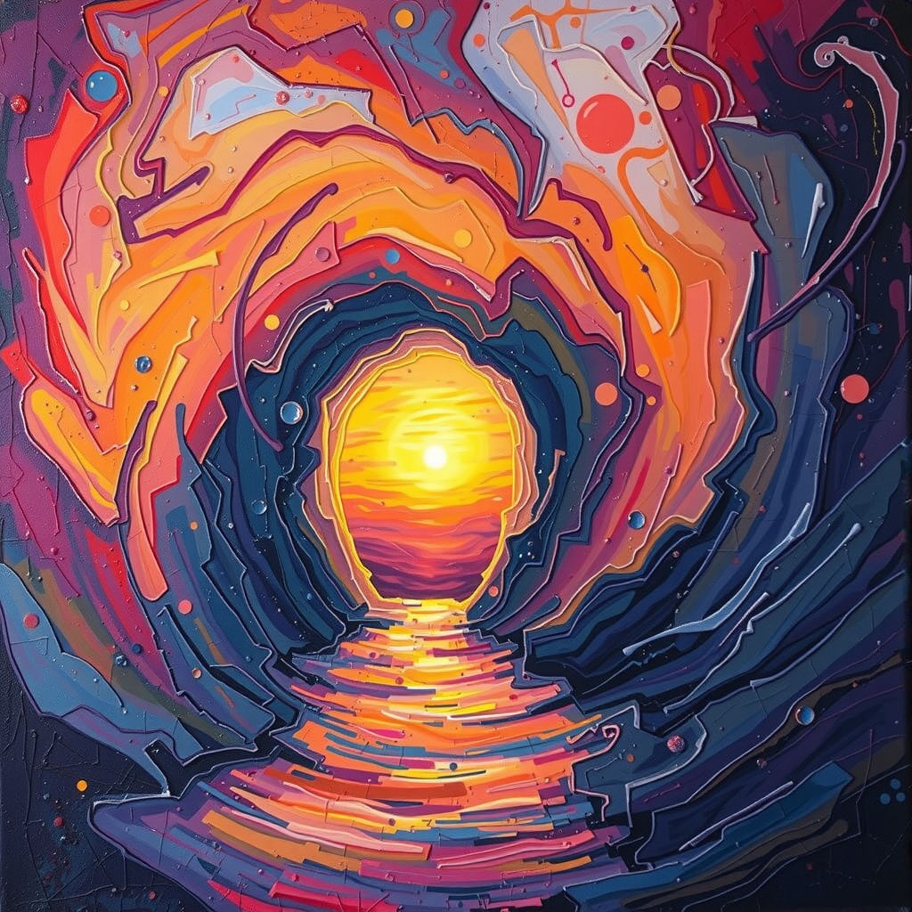 Impasto Oil Painting of Ethereal Sunset Portal