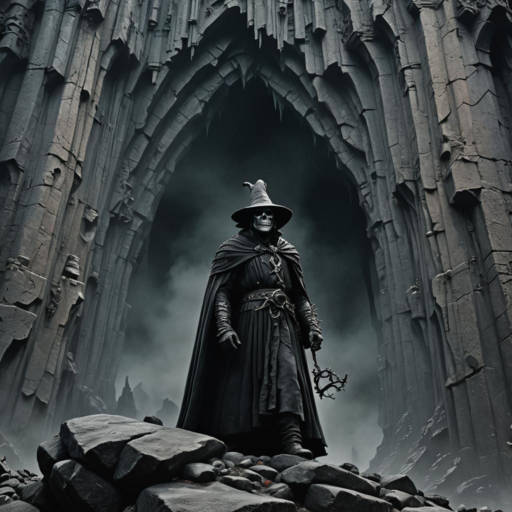 Dark Wizard in Gothic Fortress, Tim Burton Style