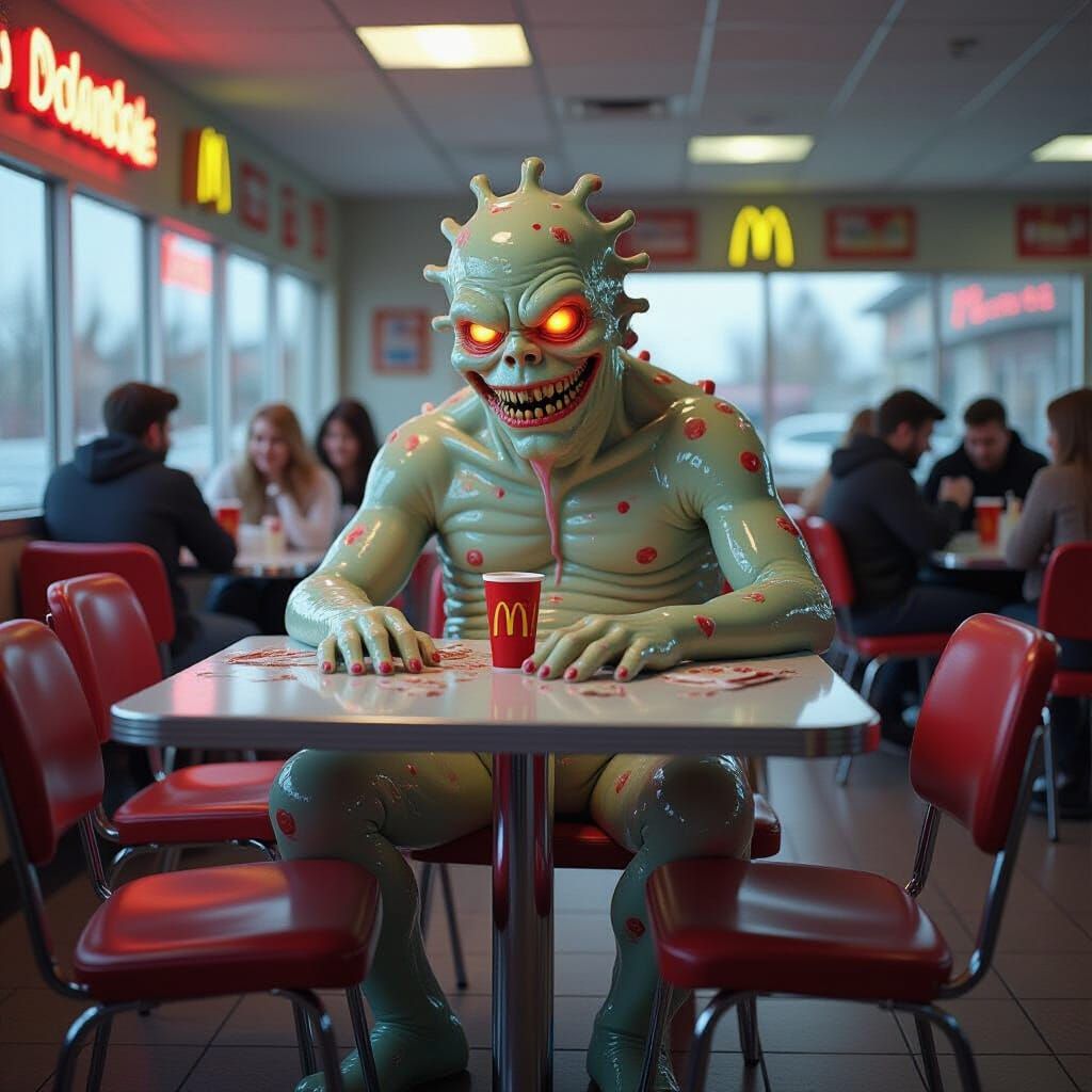 Surreal Creature at McDonald's in Psychedelic Digital Art