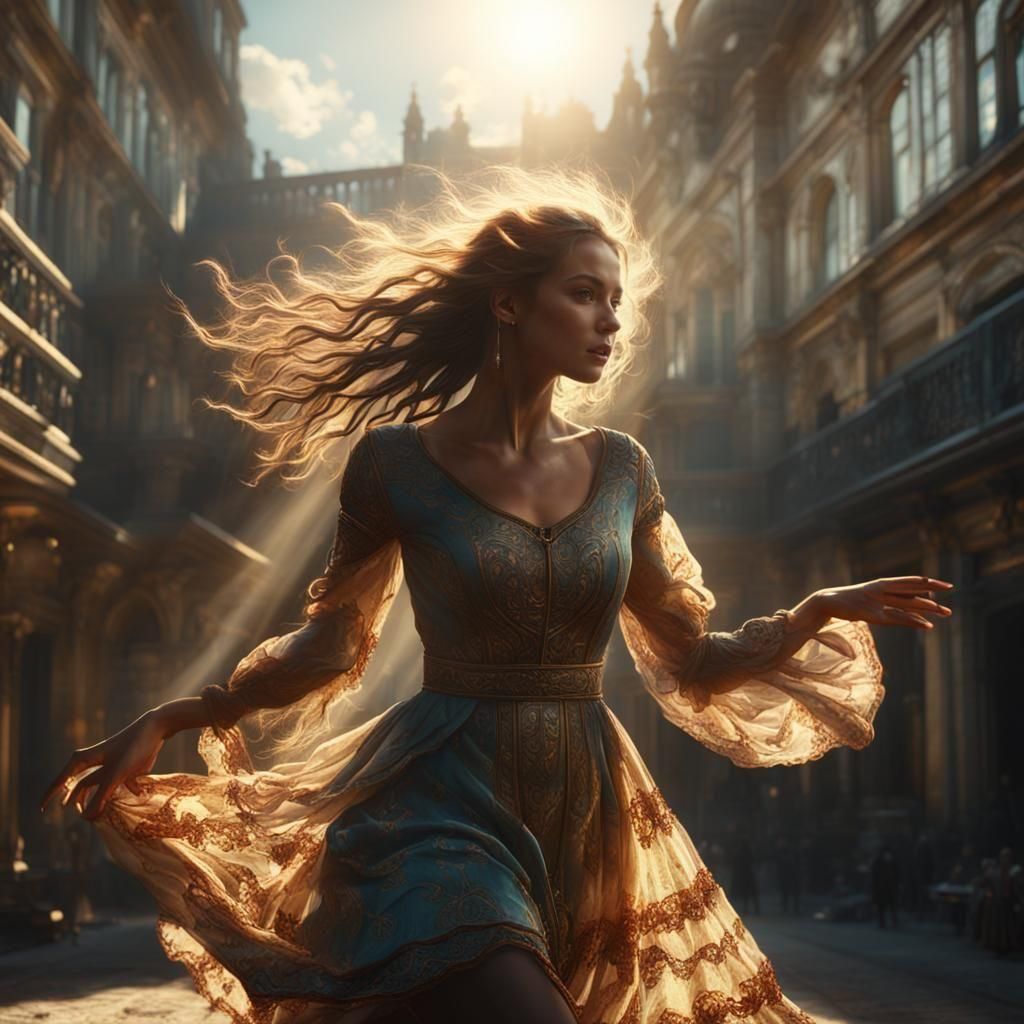 Girl Dancing in Sunshine: Digital Matte Painting