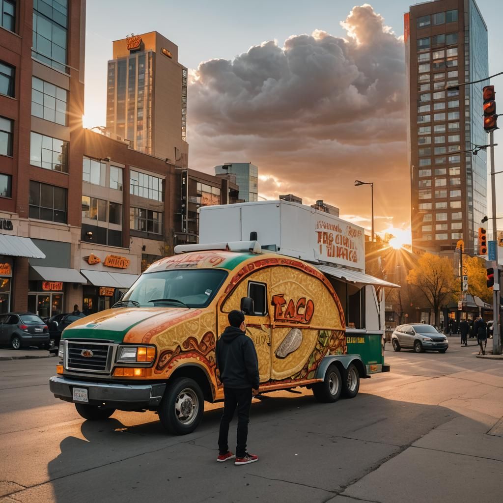 Giant Taco Truck Sunset in Edmonton