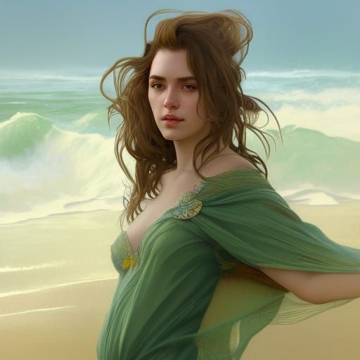 Intense Portrait on Green Ocean Beach