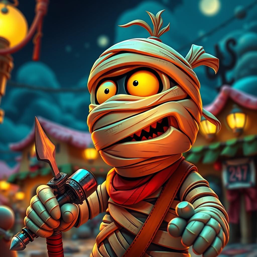 Cute Mummy Tourist in Exaggerated 3D Arcade Style