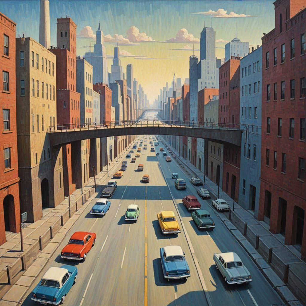 Dystopian Texas Road Overpass in Cubist Style