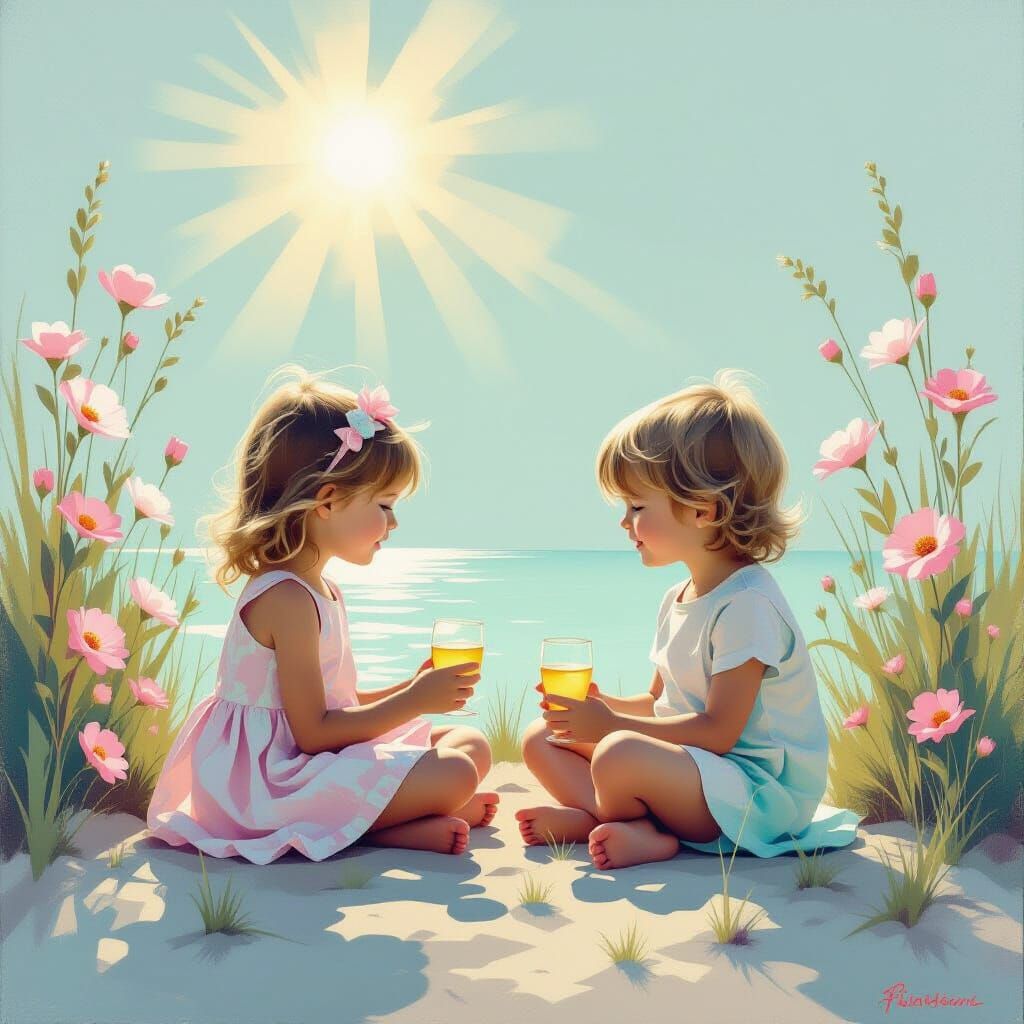 Children in Minimalist Neo-Pop Style