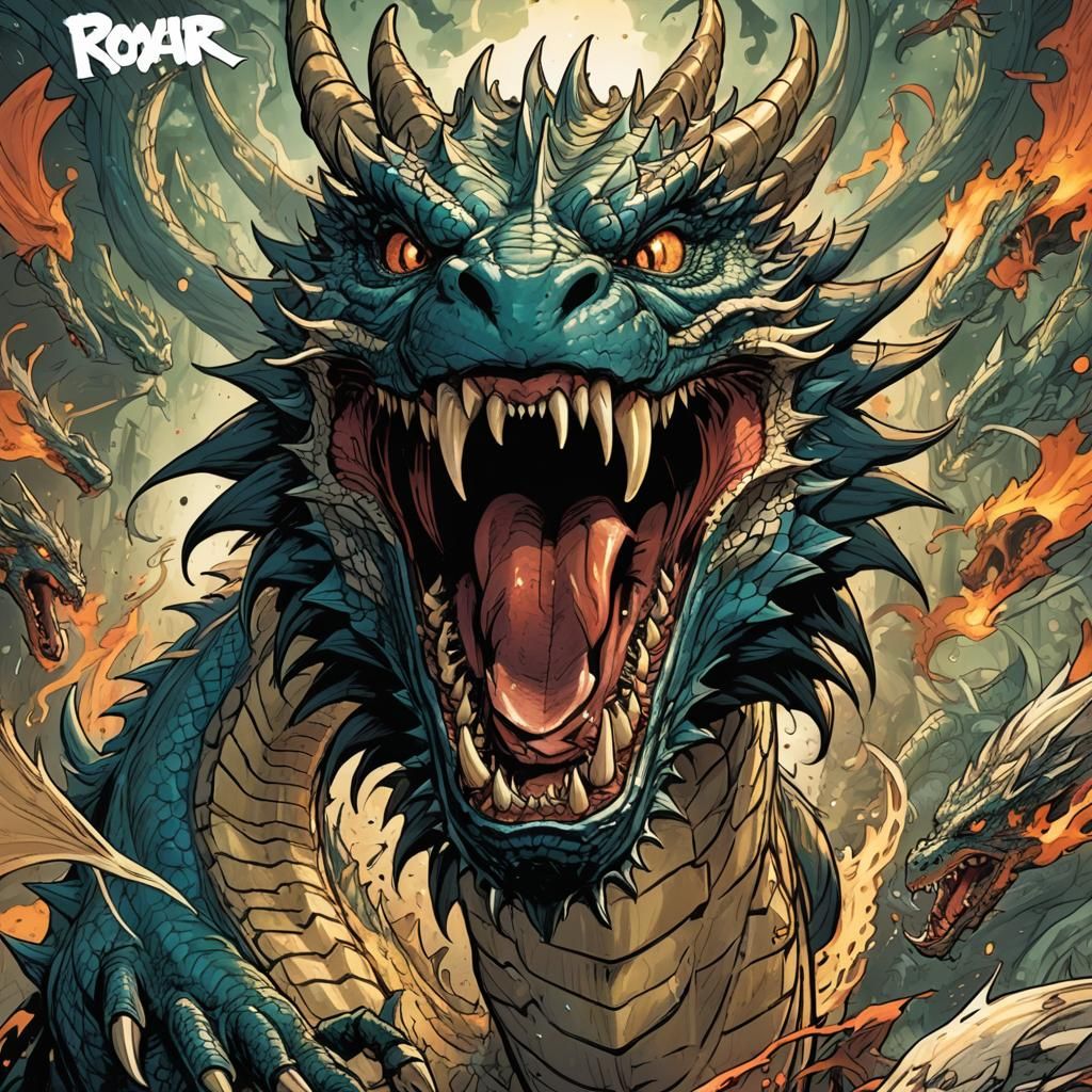 Roaring Dragon in Comic Book Art Style