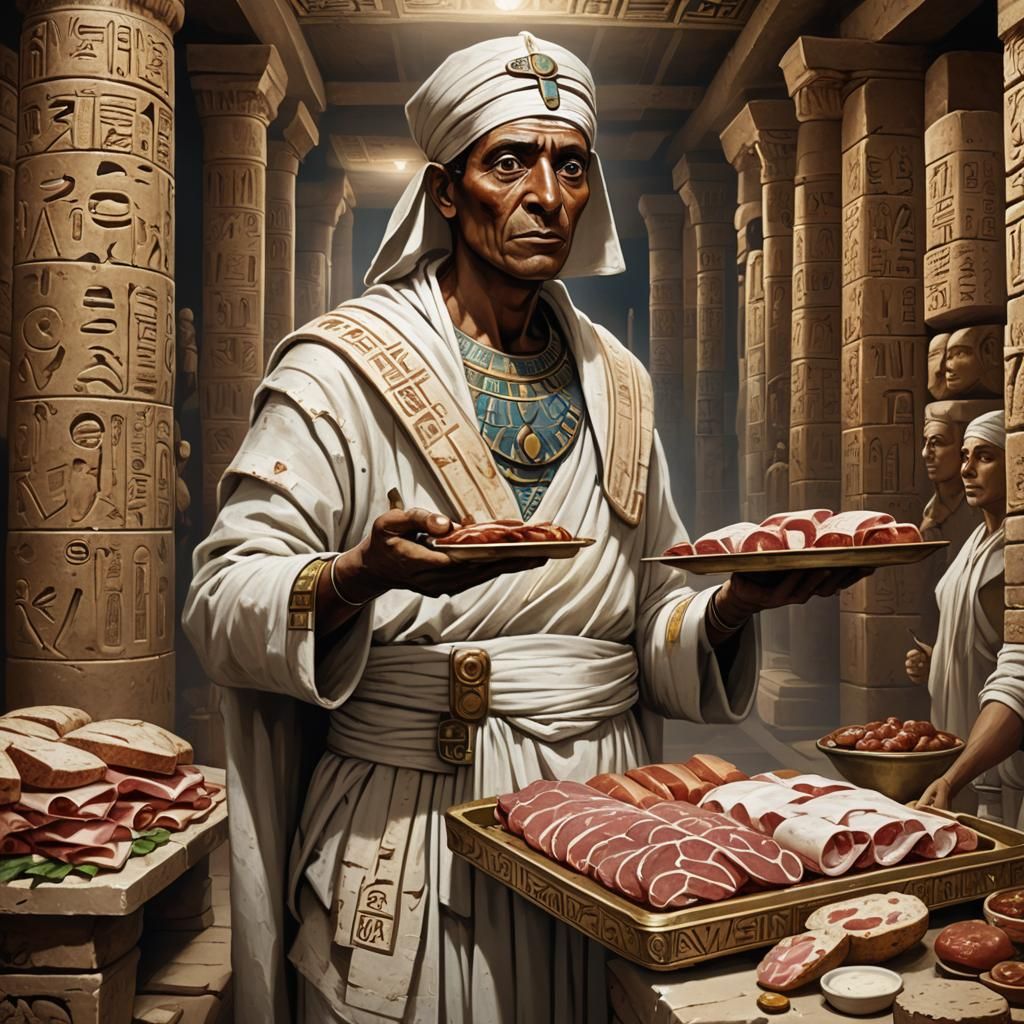Sympathetic Mummy Serving Cold Cuts in Egyptian Tomb