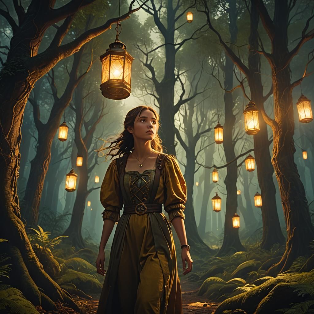 Woman Follows Glowing Heart Through Mystical Forest