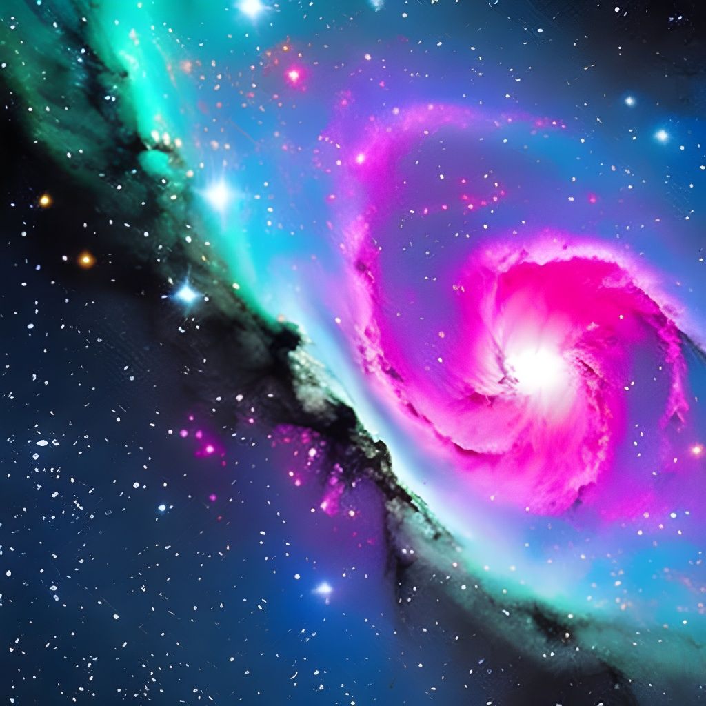 Colorful Nebula with Silver Spaceship