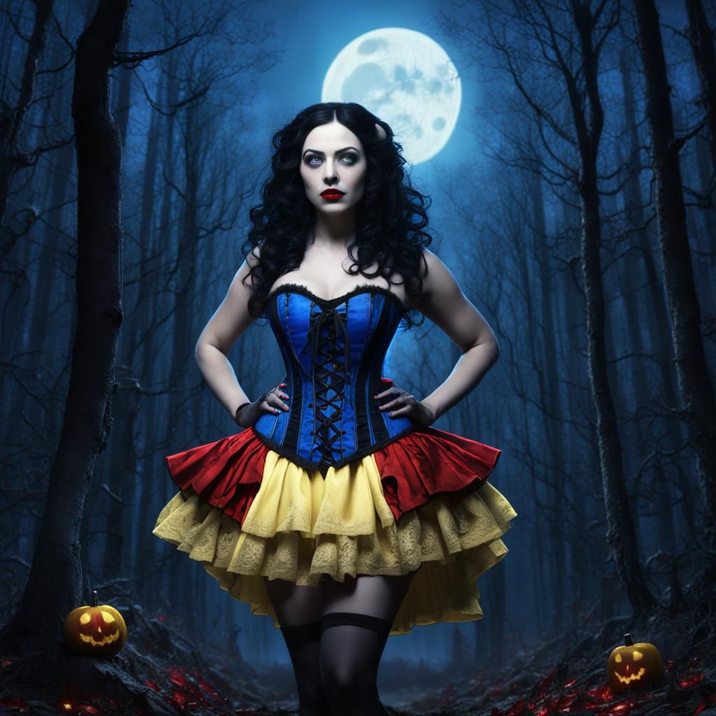 Gothic Snow White in Dark Forest, Detailed Matte Painting