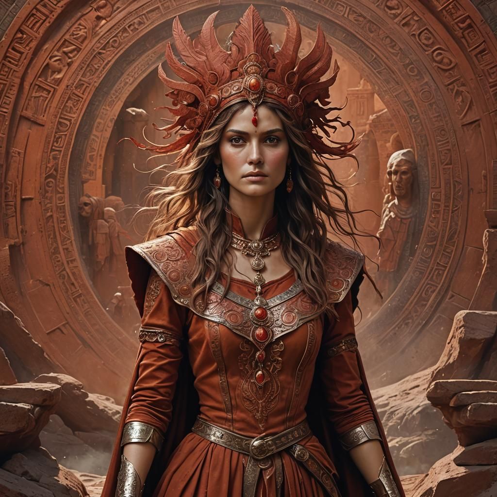 Terracotta-Haired Angel Warrior with Glowing Sword