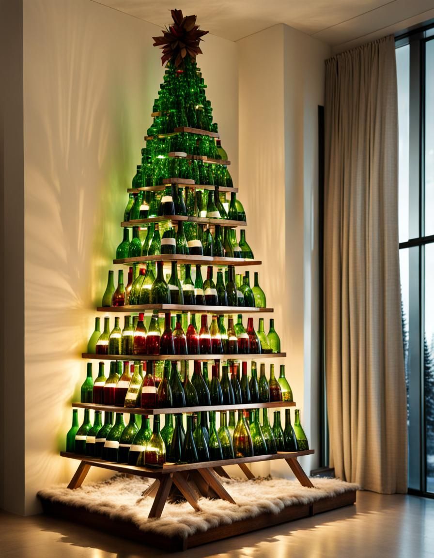 Wine Bottle Christmas Tree with Festive Decor