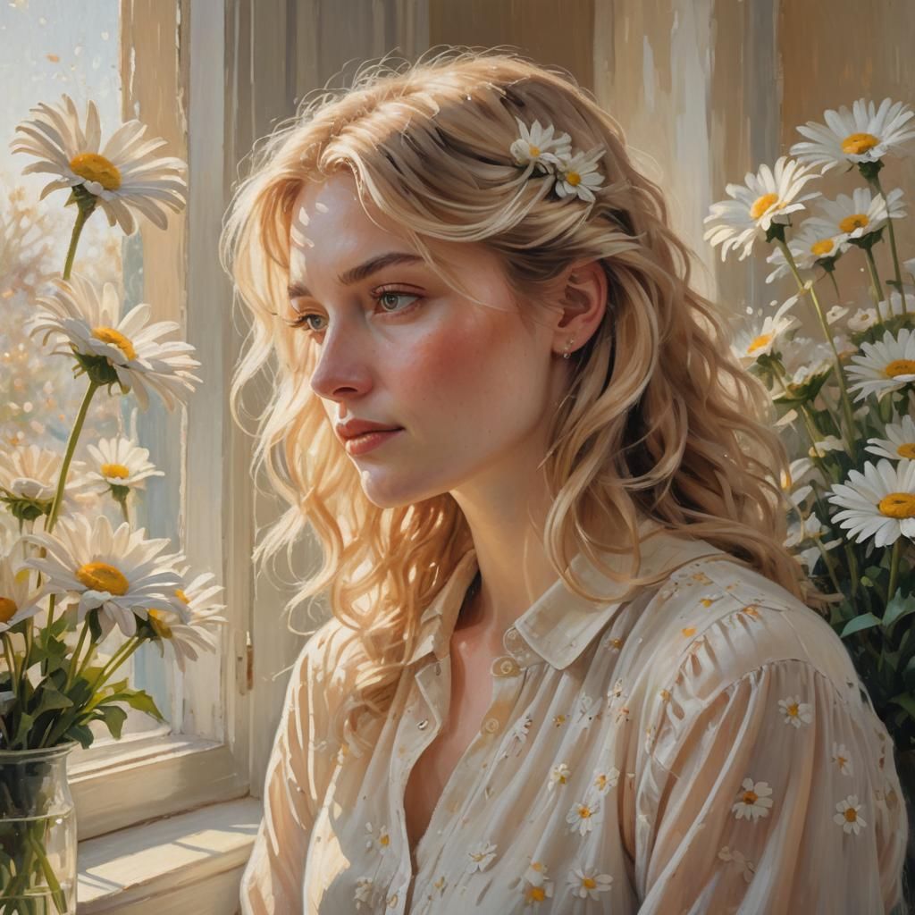 Woman Gazing Out Window in Soft Impressionism