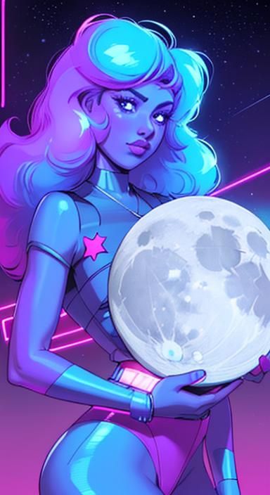 Synthwave Moon and Stars in Retro Neon Universe