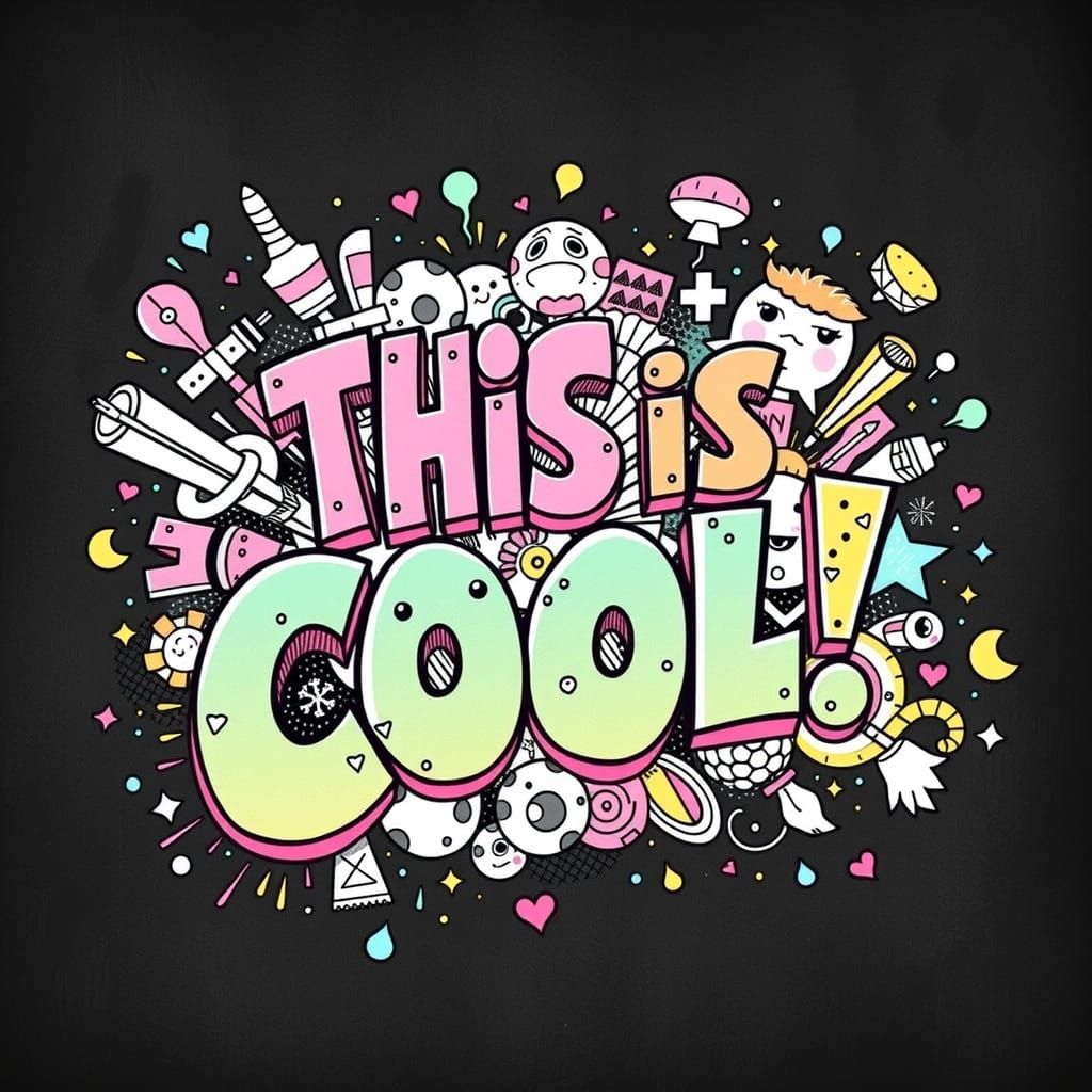 Vibrant Hand-Drawn Doodle Illustration in 3D Graffiti Style