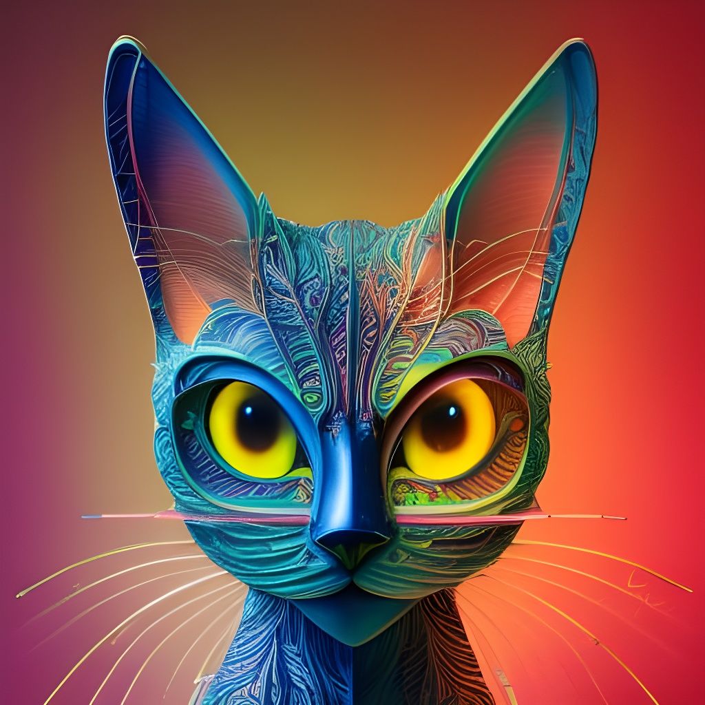Neon Wire Cat: 3D Scientific Illustration