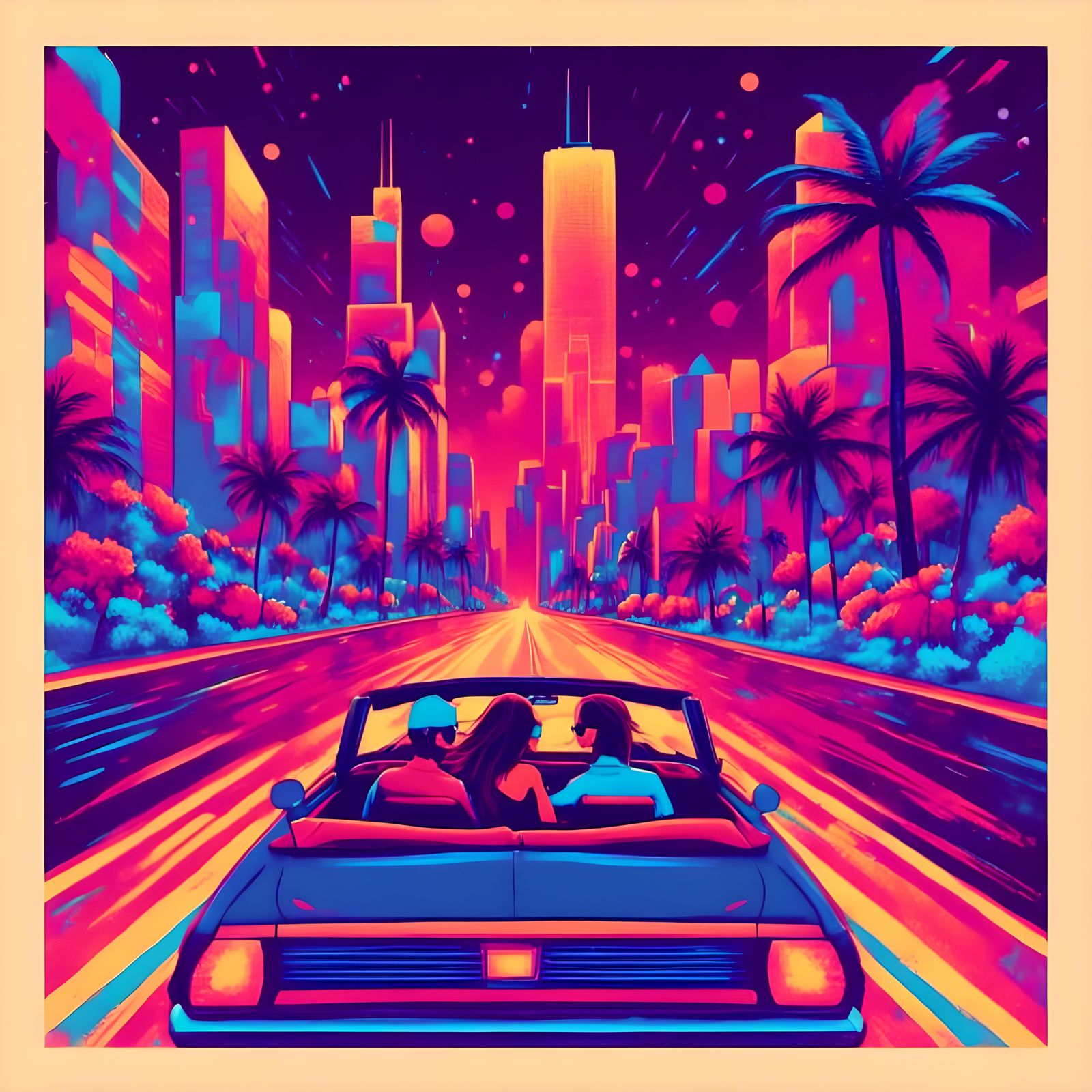 Chicago Night Drive in Retro Psychedelic Style