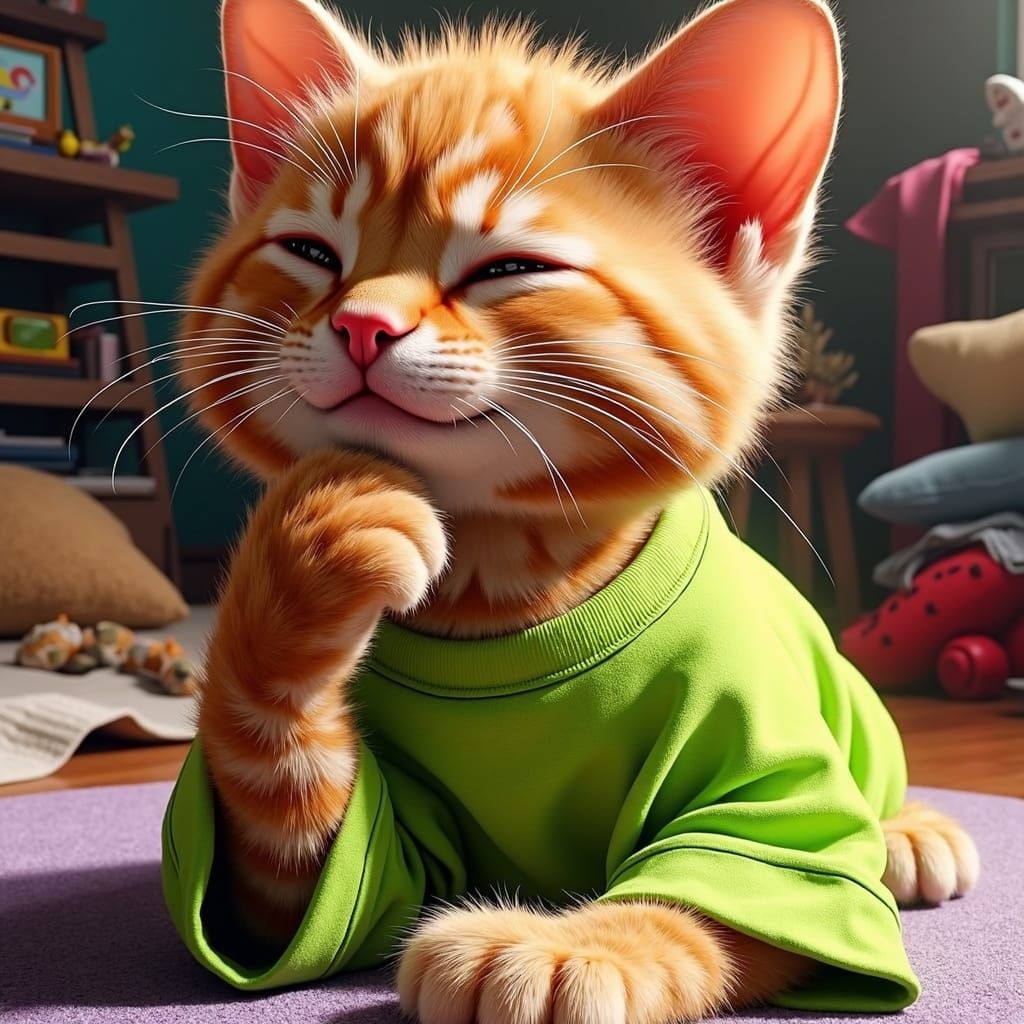 Contemplative Ginger Kitten in Oversized T-Shirt