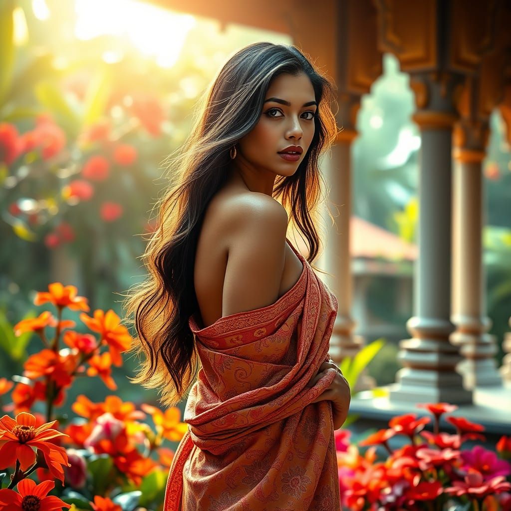 Ethereal Garden Goddess in Bali's Vibrant Bloom