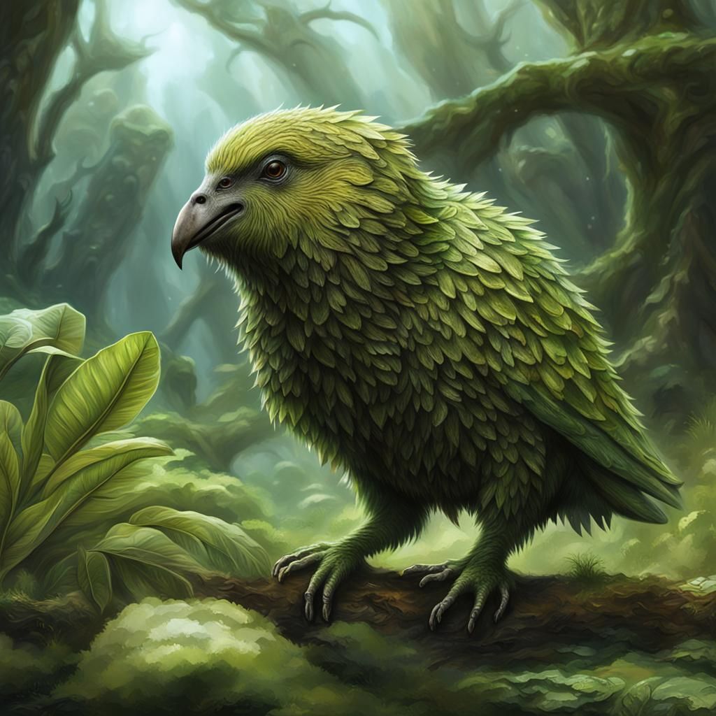 Exoplanet with Kiwi Kakapo Alien Lifeforms