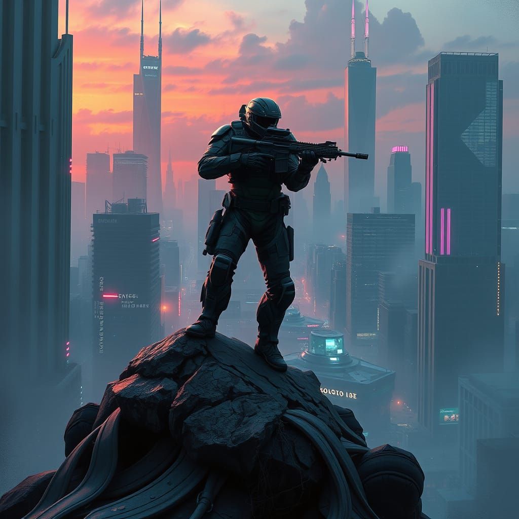 Cyberpunk Warrior in Black and Green Tactical Gear