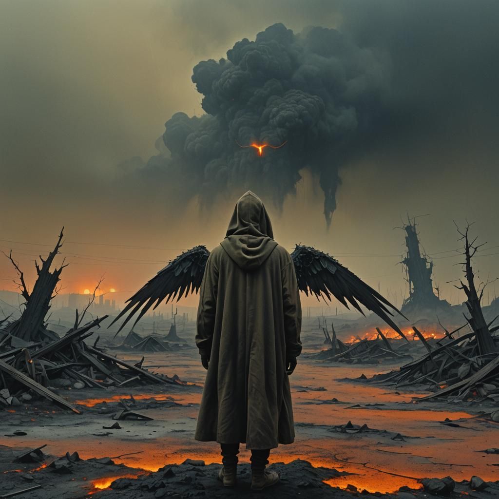 Ash Angel in Apocalyptic Landscape