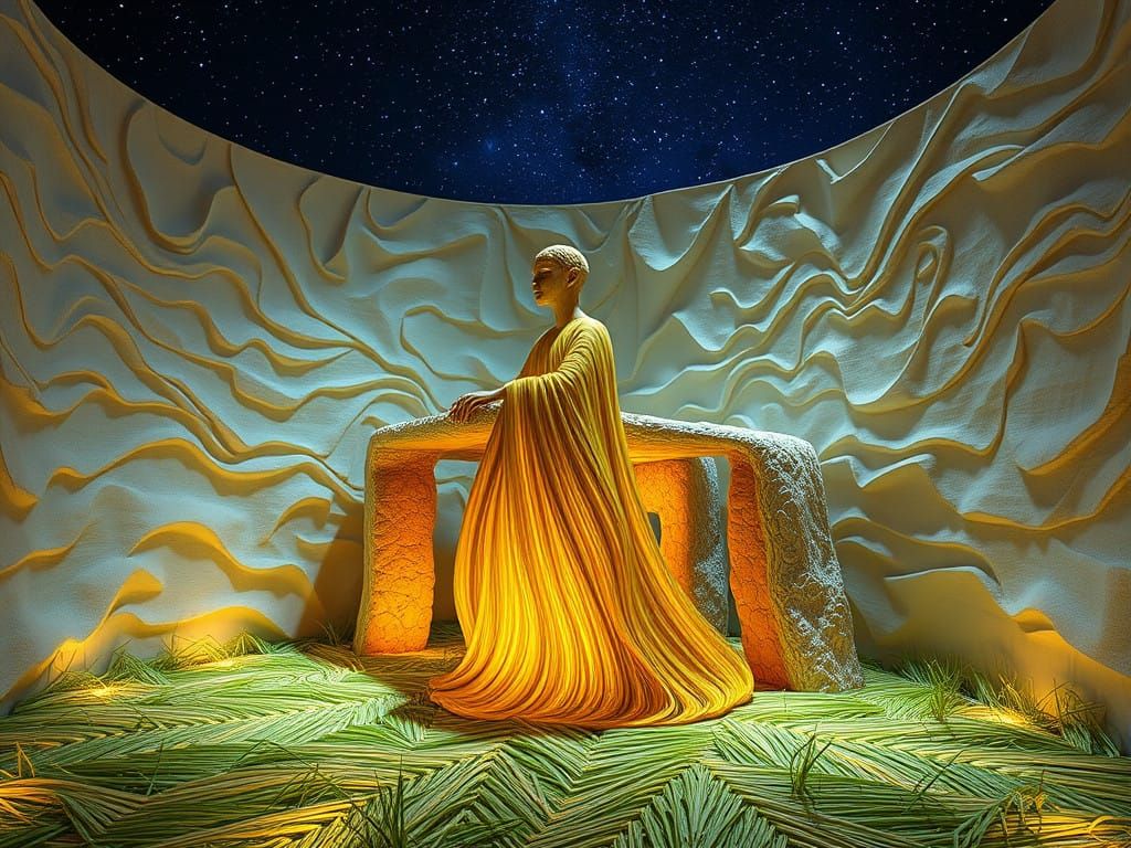 Rice-Paper Walls Hand-Knit Masterpiece Blown-Glass Sculpture