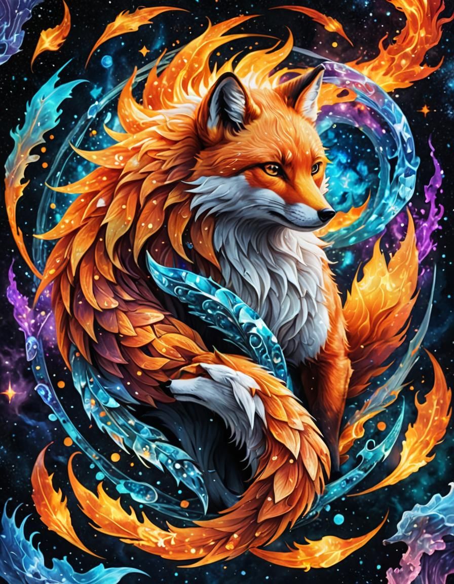 Fire and Ice Foxes Form Yin Yang