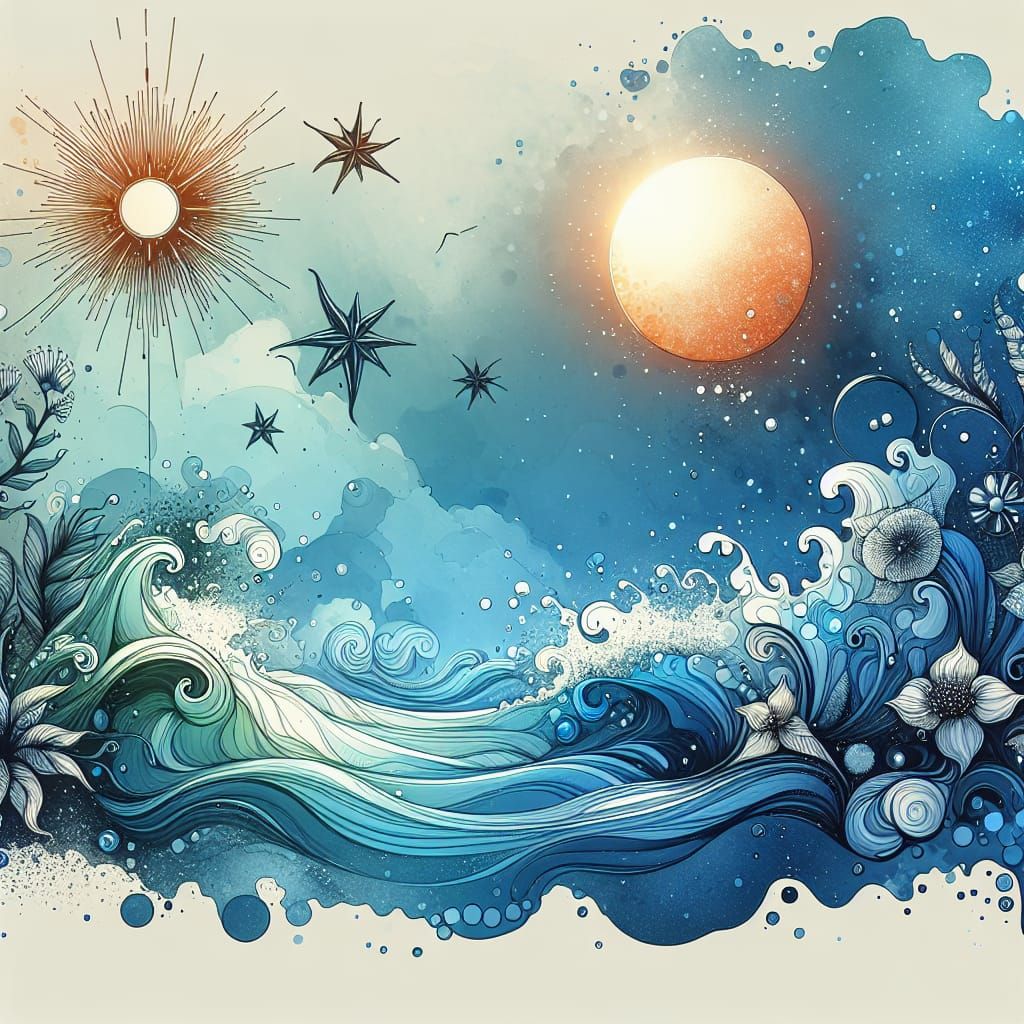 Surreal Summer Seascape: A Watercolor Ink Dream